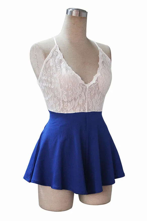 Backless Deep V-neck Halter Sleeveless Romper