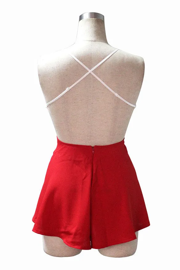 Backless Deep V-neck Halter Sleeveless Romper