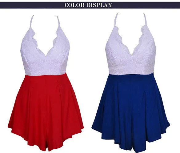 Backless Deep V-neck Halter Sleeveless Romper