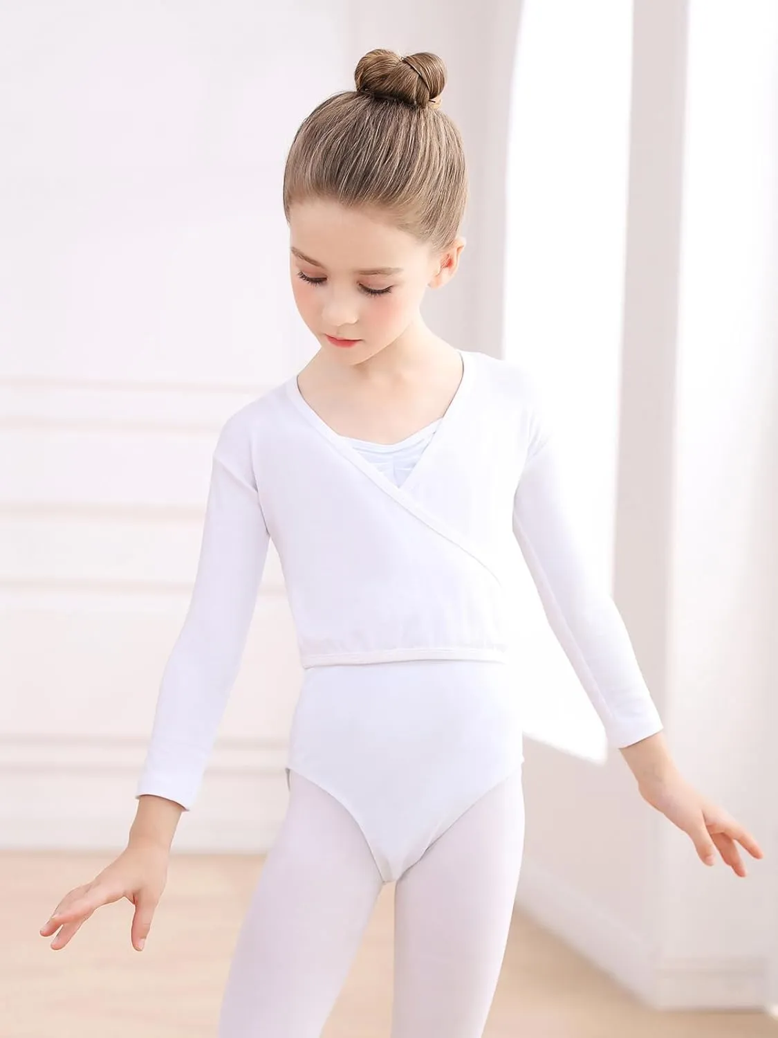 Ballet Wrap Top Dance Cotton Long Sleeve Self Tie Cardigan for Girls