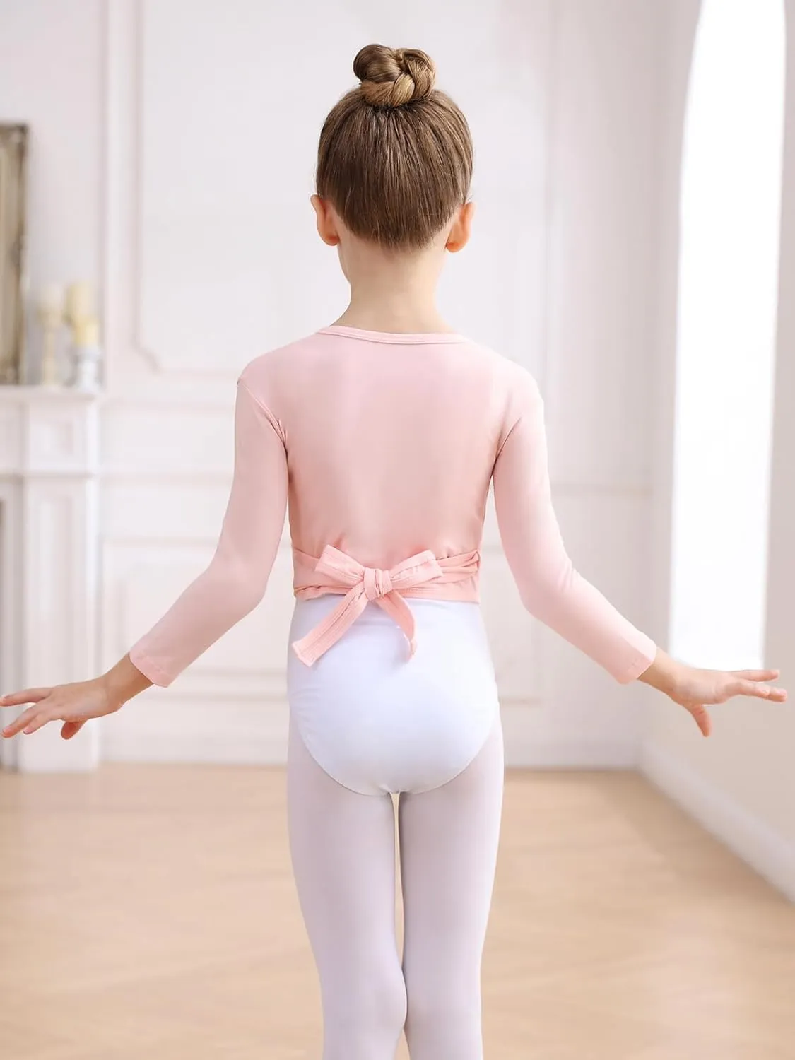Ballet Wrap Top Dance Cotton Long Sleeve Self Tie Cardigan for Girls