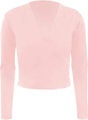 Ballet Wrap Top Dance Cotton Long Sleeve Self Tie Cardigan for Girls