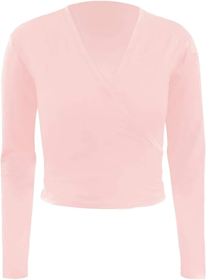 Ballet Wrap Top Dance Cotton Long Sleeve Self Tie Cardigan for Girls
