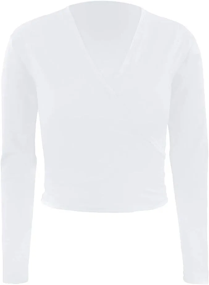 Ballet Wrap Top Dance Cotton Long Sleeve Self Tie Cardigan for Girls