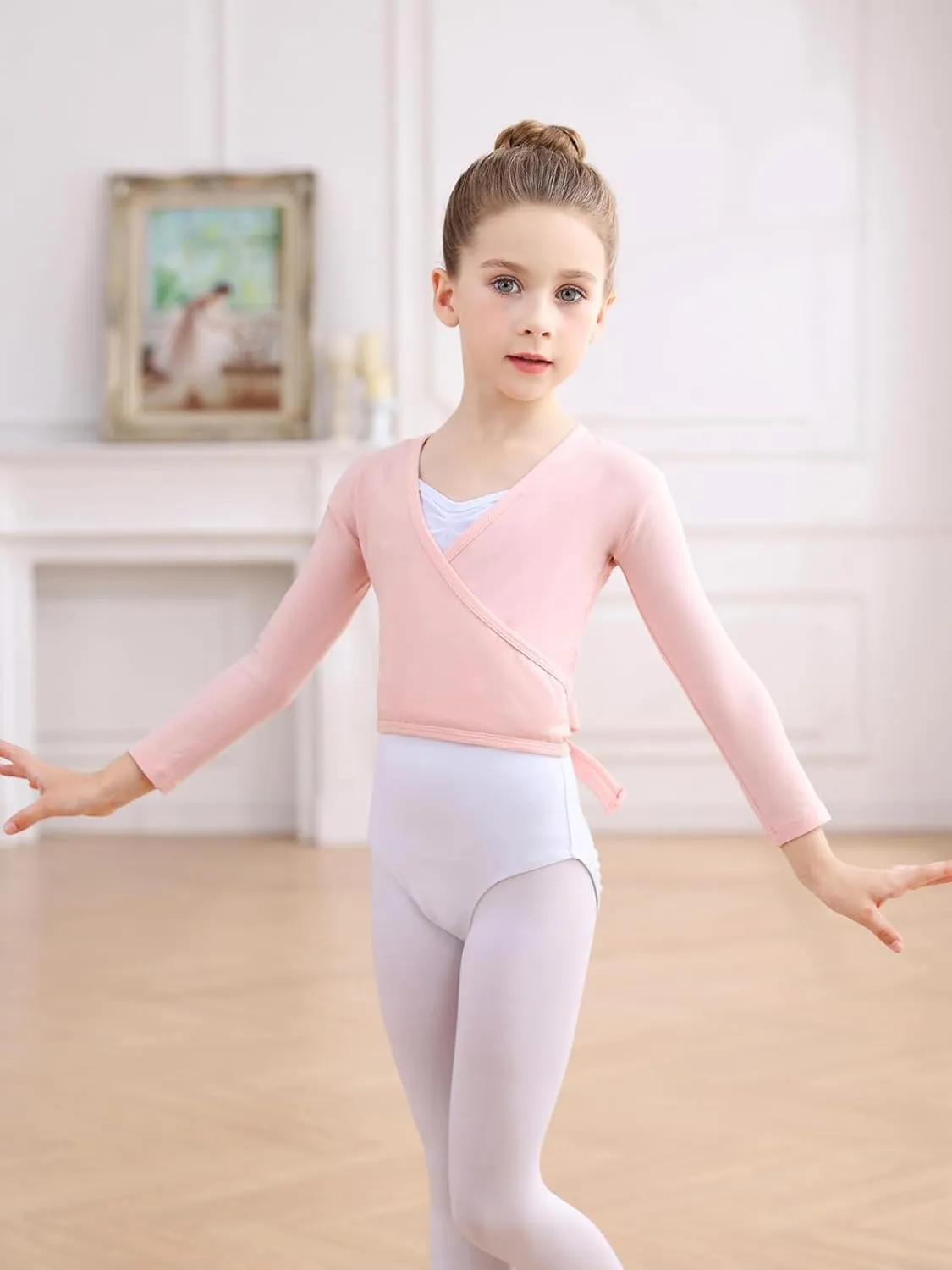 Ballet Wrap Top Dance Cotton Long Sleeve Self Tie Cardigan for Girls