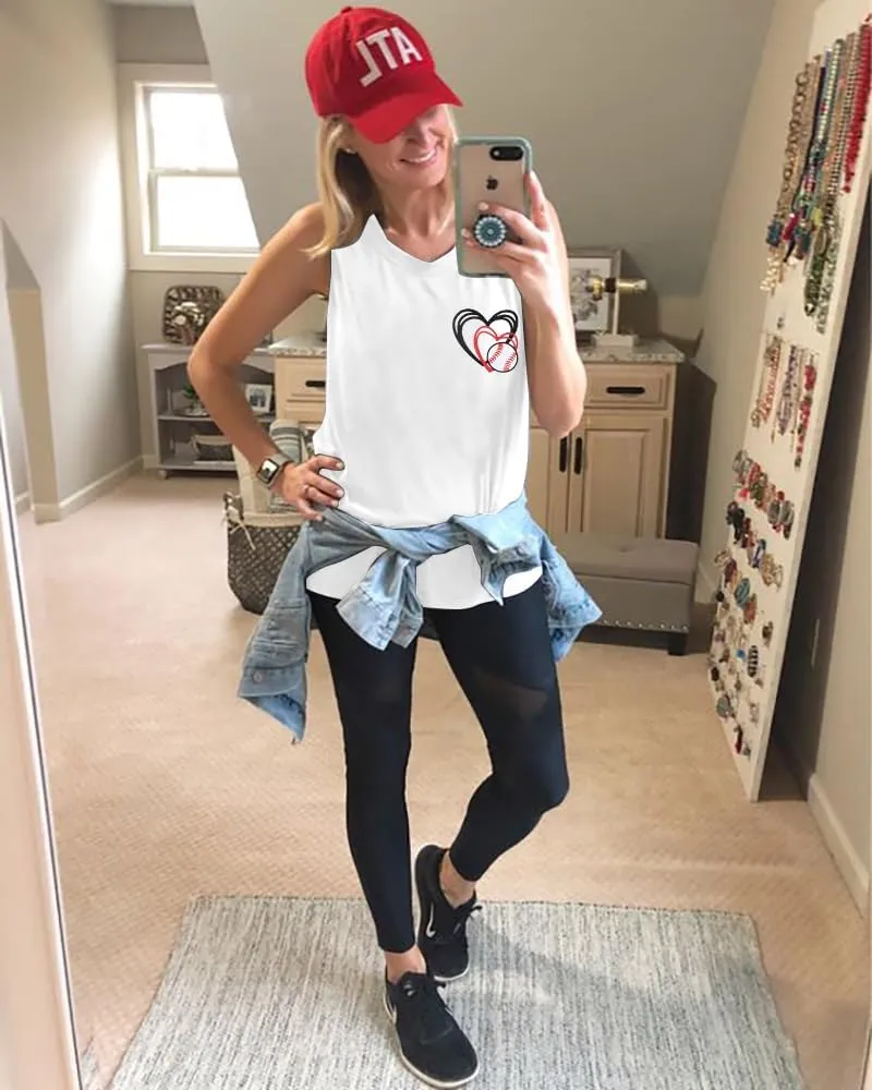 Baseball Mom Tank Top for Women Casual Baseball Graphic Summer Tops Cute Sleeveless Vest Tee