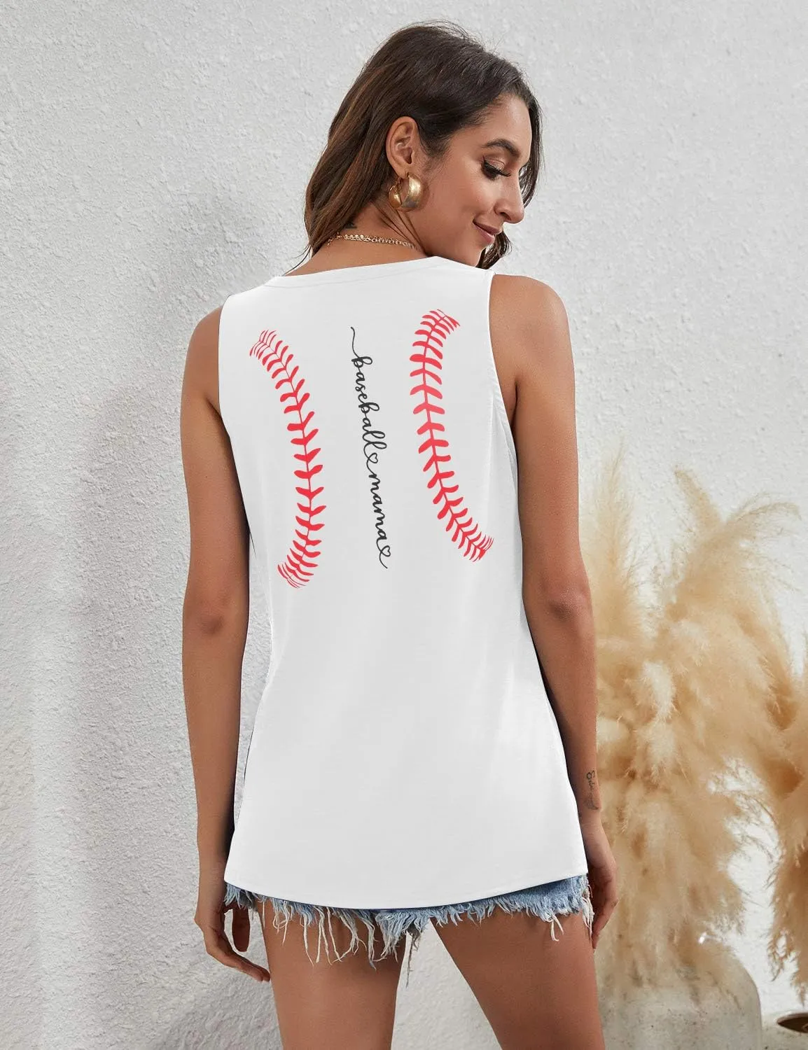 Baseball Mom Tank Top for Women Casual Baseball Graphic Summer Tops Cute Sleeveless Vest Tee