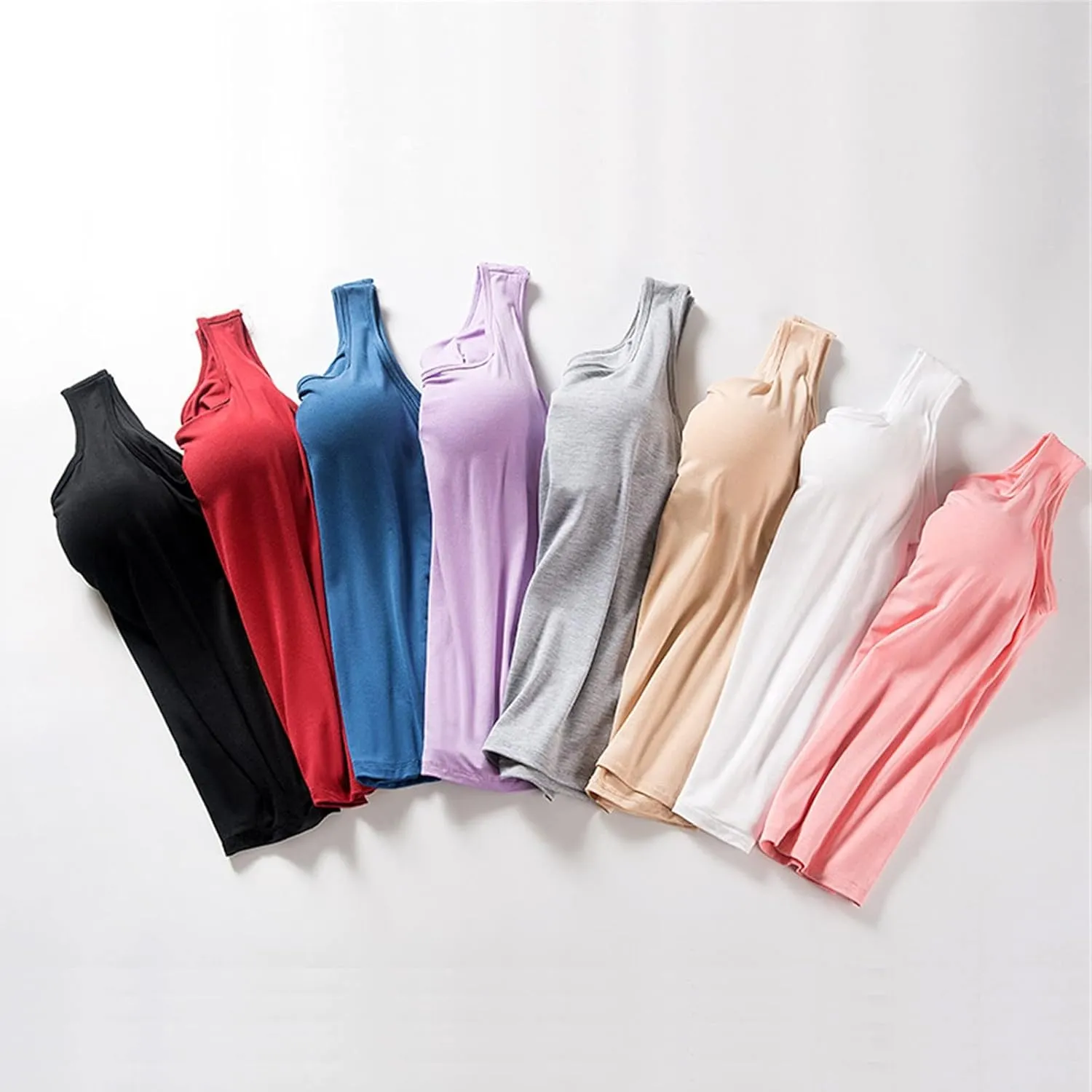 Basysin Tank Tops with Built in Bras Shelf Bra Tanks Cami Workout Camisole Basic T-Shirts Padded Ttank Tops for Women