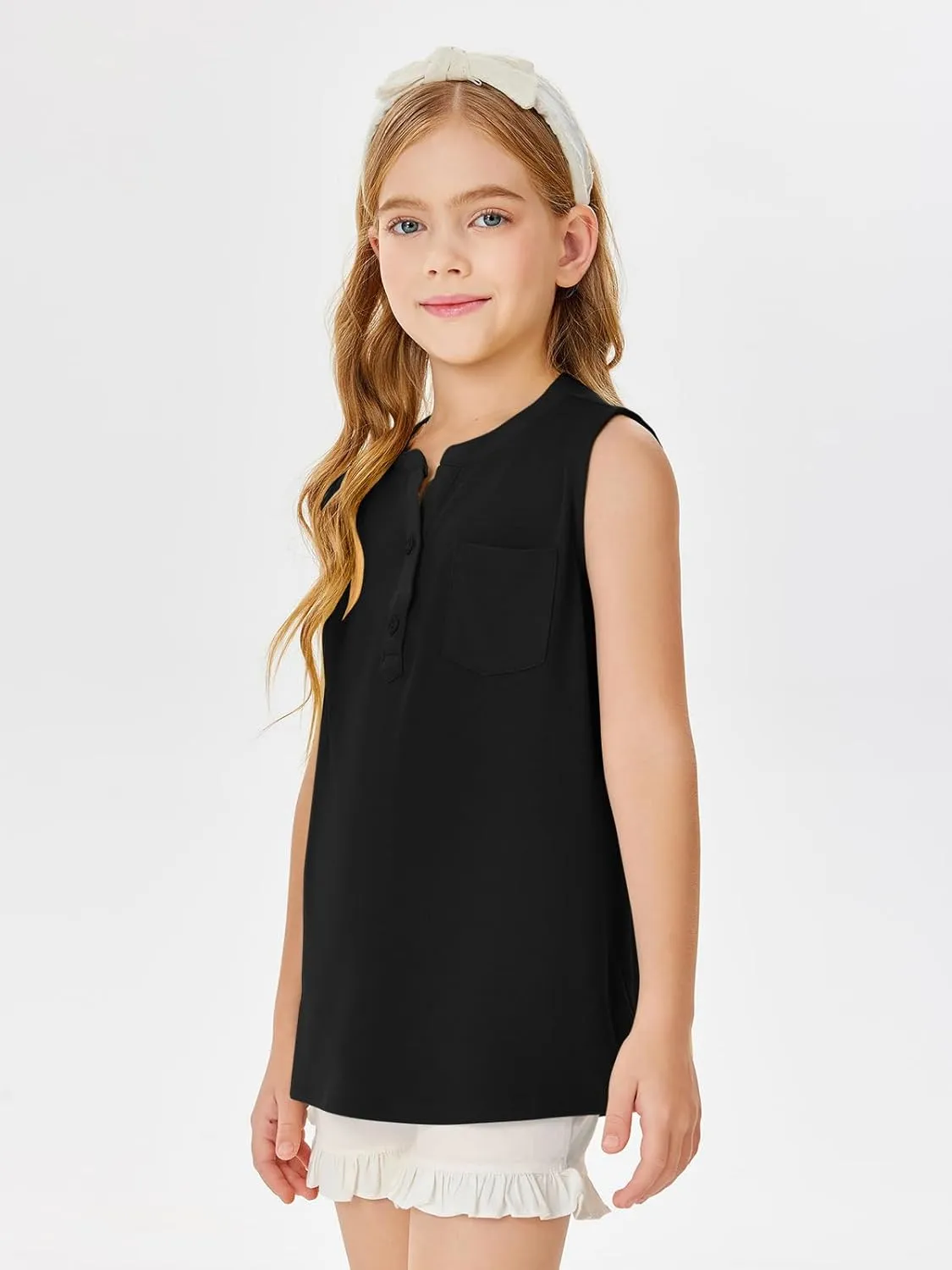 Batermoon Girls Tank Top Summer Cute Sleeveless T Shirt for Teen Henley Ribbed Button Casual Tee Blouse
