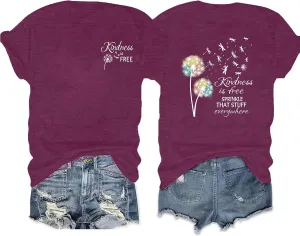 Be Kind Shirt for Women Teacher Kindness Positive Message Tshirt Dandelion Graphic Summer Tee Tops