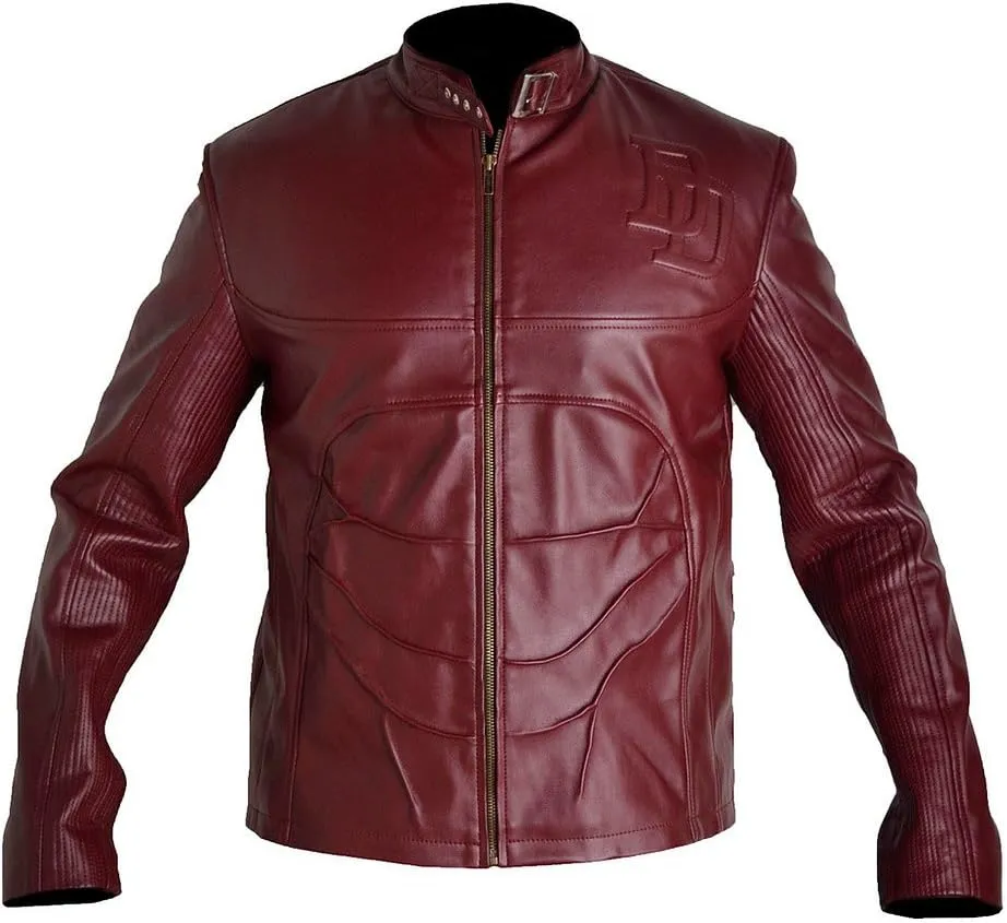Bestzo Men's Fashion Daredevil Leather Jacket Burgundy Leather