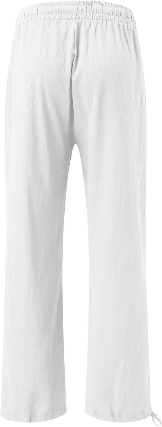 Boho Pants for Women 2025 Women Elastic High Waisted Palazzo Pants Wide Leg Long Lounge Pant Trousers with Pocket