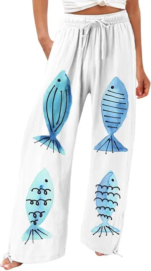 Boho Pants for Women 2025 Women Elastic High Waisted Palazzo Pants Wide Leg Long Lounge Pant Trousers with Pocket