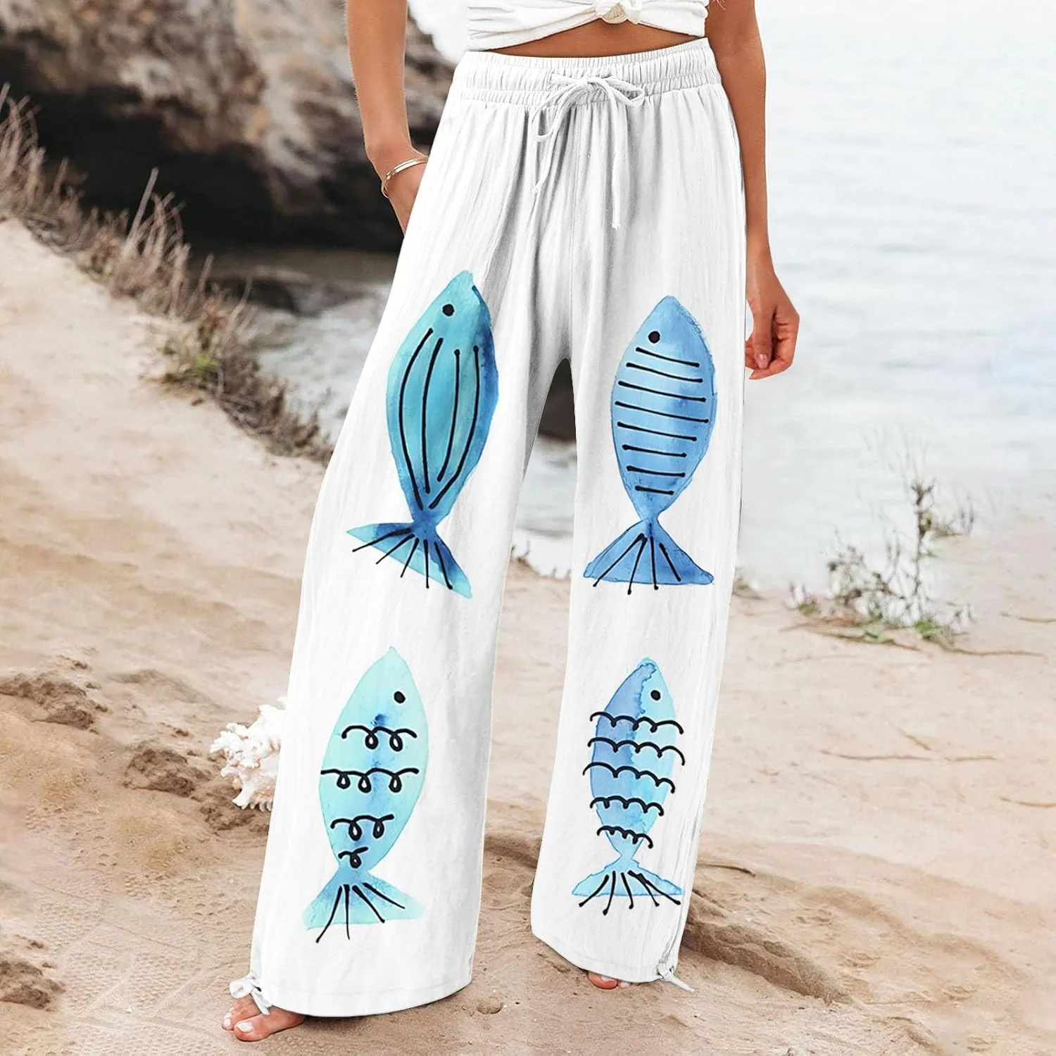 Boho Pants for Women 2025 Women Elastic High Waisted Palazzo Pants Wide Leg Long Lounge Pant Trousers with Pocket