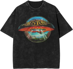 Bostons Band Vintage Oversized T Shirt Unisex Cotton Tee Round Neckline Short Sleeve Tops Summer