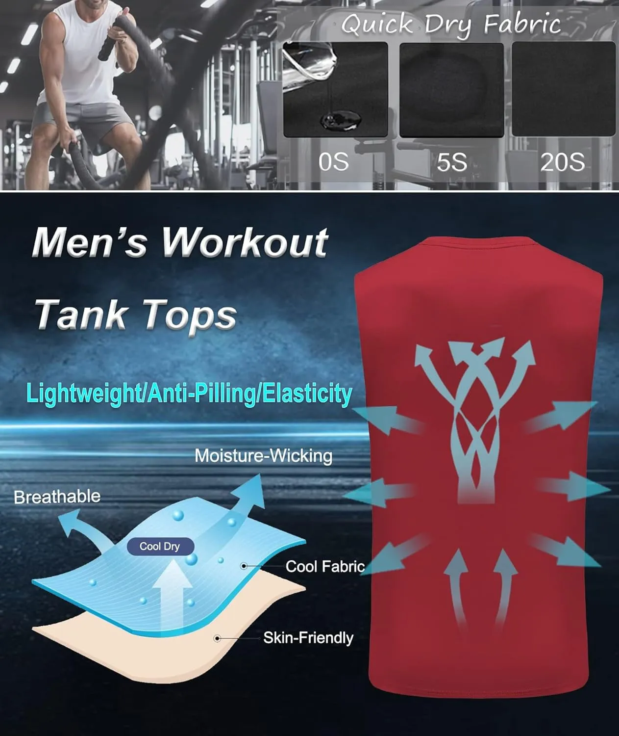 Boyzn Men's 3 Pack Workout Tank Tops Gym Athletic Muscle Tee Bodybuilding Fitness Sleeveless T-Shirts