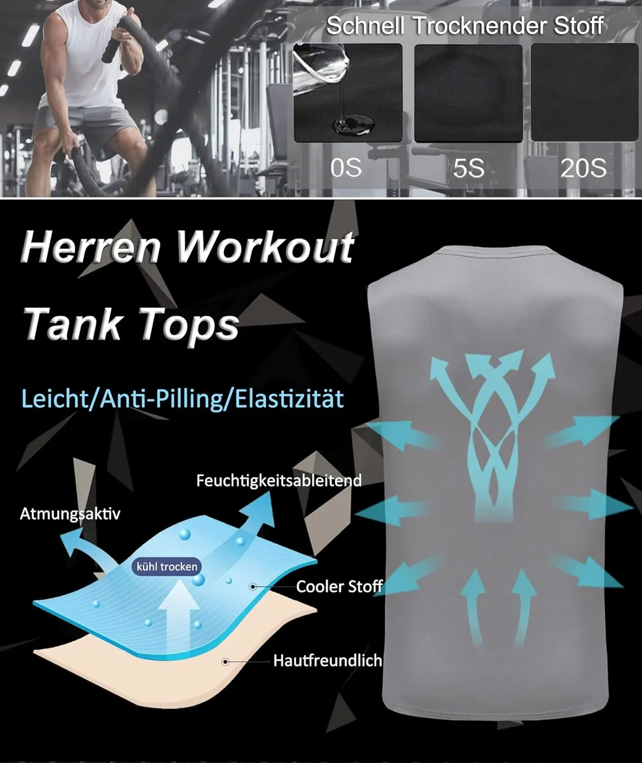 Boyzn Men's 3 Pack Workout Tank Tops Gym Athletic Muscle Tee Bodybuilding Fitness Sleeveless T-Shirts