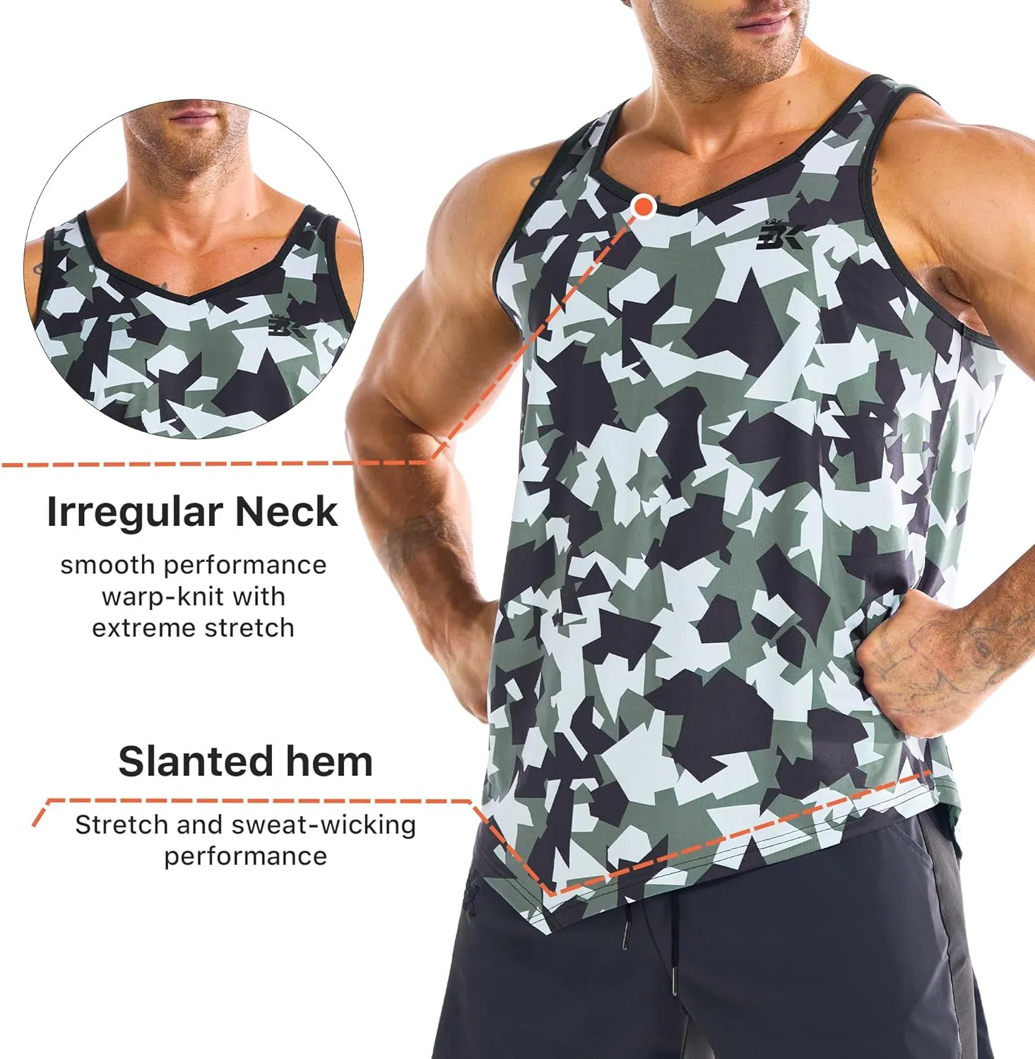 BROKIG Men's Irregular Gym Tank Tops 3 Pack Lightweight Quick Dry Running Sleeveless Shirts Bodybuilding Tee