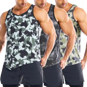 BROKIG Men's Irregular Gym Tank Tops 3 Pack Lightweight Quick Dry Running Sleeveless Shirts Bodybuilding Tee