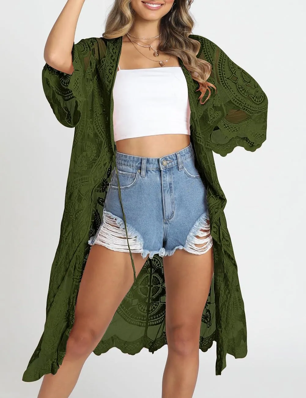Bsubseach Women Mesh Cardigan Bikini Beach Kimono Open Front Swimsuit Cover Ups Swimwear