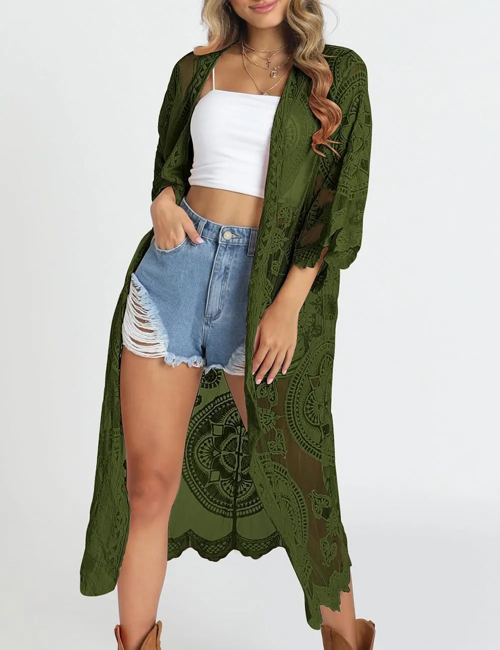 Bsubseach Women Mesh Cardigan Bikini Beach Kimono Open Front Swimsuit Cover Ups Swimwear
