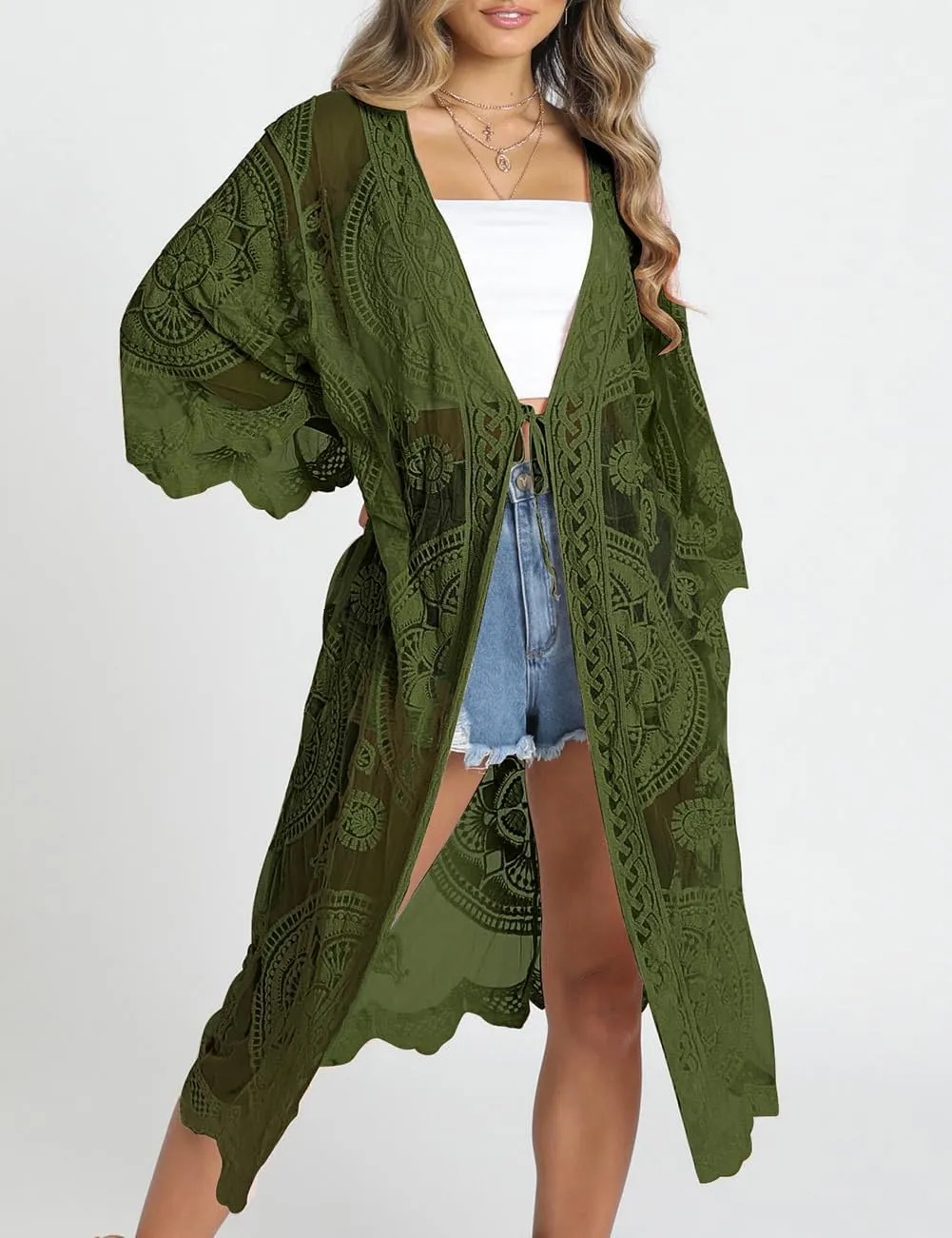 Bsubseach Women Mesh Cardigan Bikini Beach Kimono Open Front Swimsuit Cover Ups Swimwear