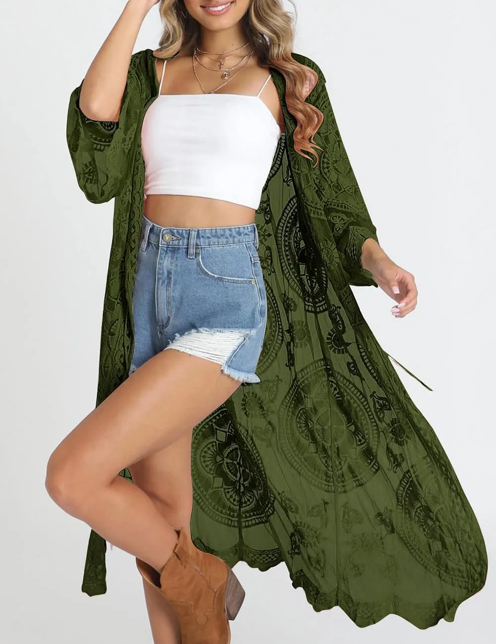 Bsubseach Women Mesh Cardigan Bikini Beach Kimono Open Front Swimsuit Cover Ups Swimwear