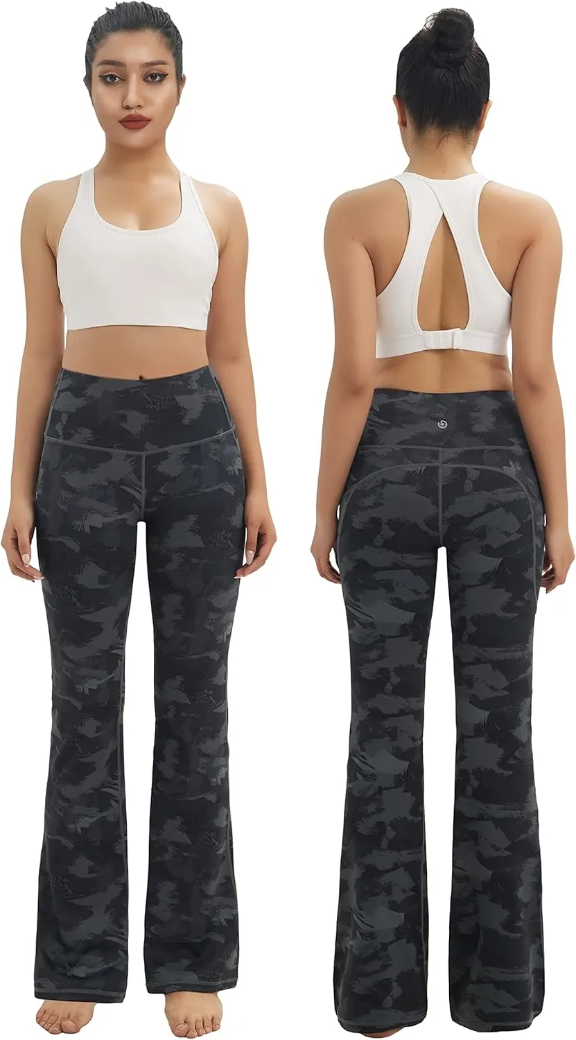 BUBBLELIME 29"/31"/33"/35"/37" Women Bootleg/Wide Legs High Waist Yoga Pants Tummy Control Bootcut Workout Flared Out Pockets