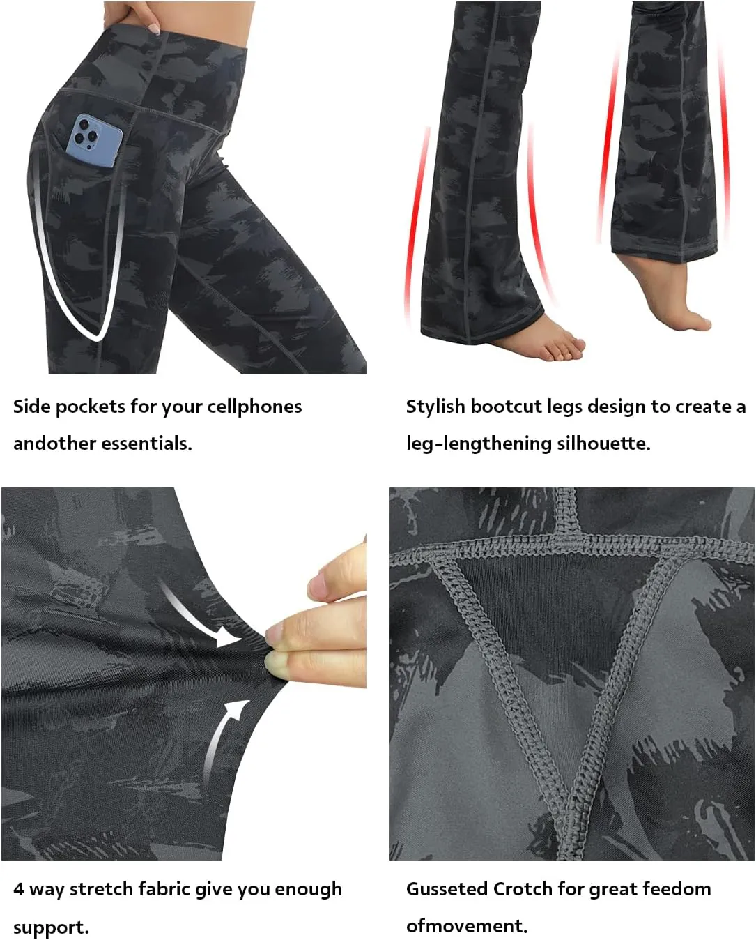 BUBBLELIME 29"/31"/33"/35"/37" Women Bootleg/Wide Legs High Waist Yoga Pants Tummy Control Bootcut Workout Flared Out Pockets