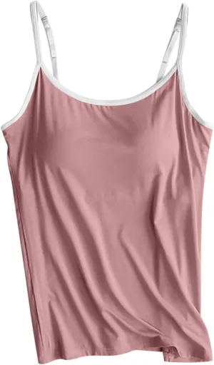 Built in Bra Tank Tops Womens Workout Casual Loose Crewneck Spaghetti Strap Summer Camisoles 2025 Trendy Yoga Outfits
