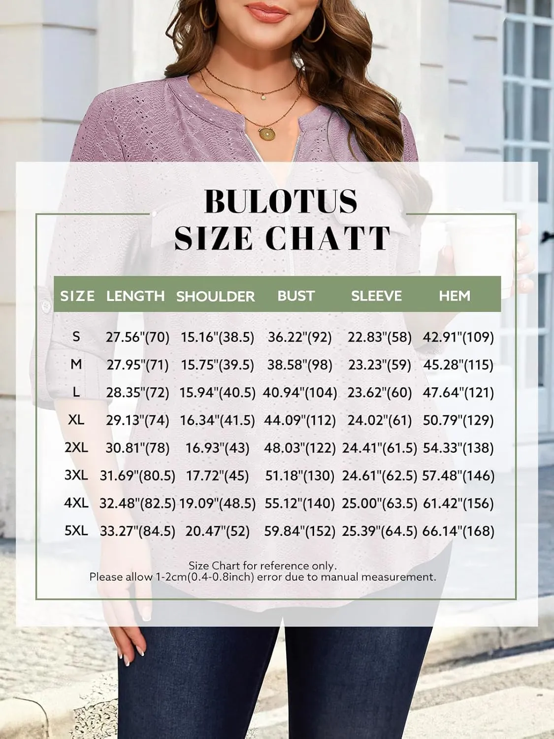 Bulotus Women's Zip Front V-Neck 3/4 Sleeve Tunic Casual Top