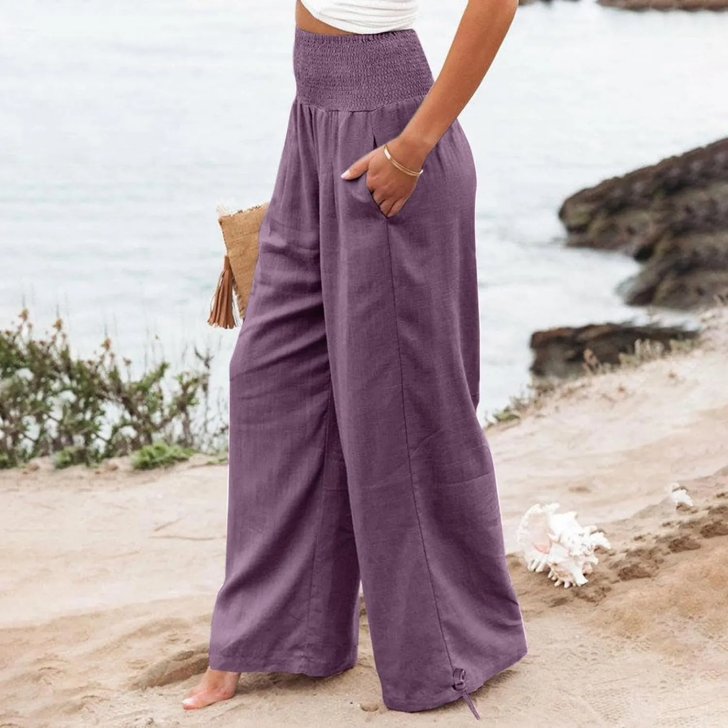 Business Casual Pants for Women Loose Wide Leg Palazzo Slacks 2025 Summer Long Linen Pants Baggy Trousers