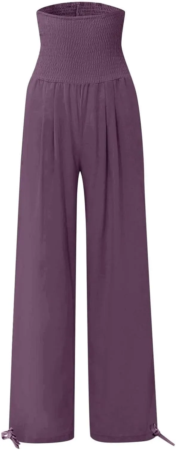 Business Casual Pants for Women Loose Wide Leg Palazzo Slacks 2025 Summer Long Linen Pants Baggy Trousers