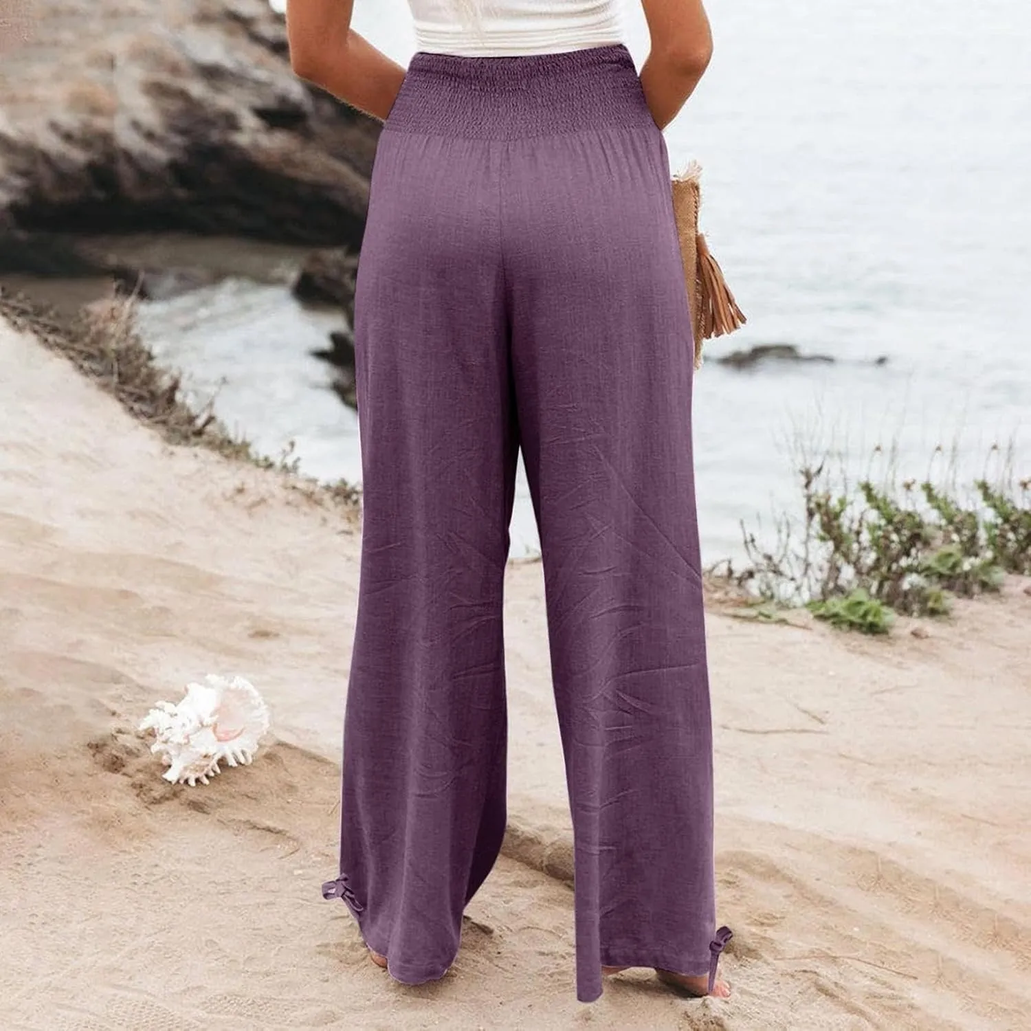 Business Casual Pants for Women Loose Wide Leg Palazzo Slacks 2025 Summer Long Linen Pants Baggy Trousers