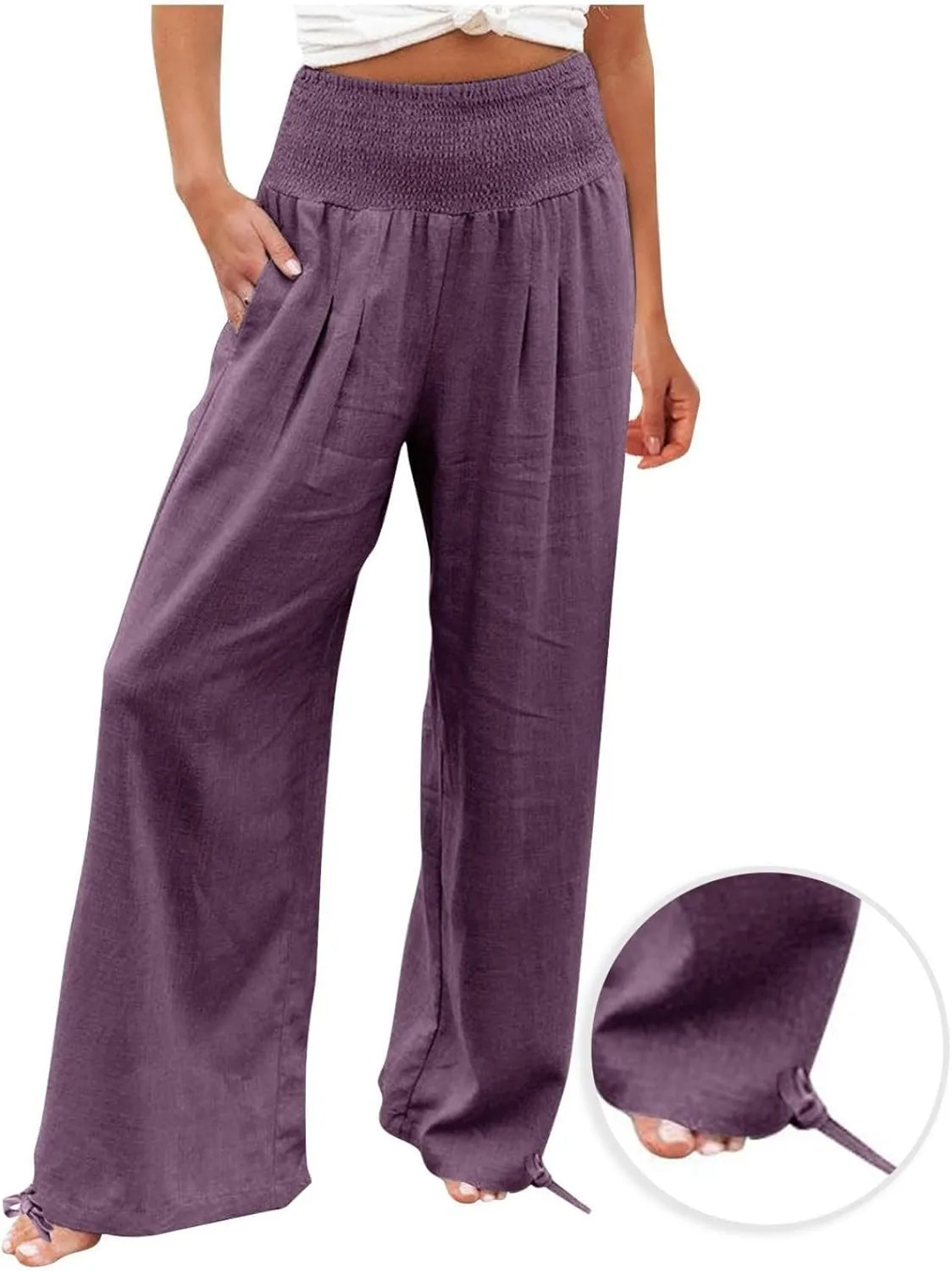 Business Casual Pants for Women Loose Wide Leg Palazzo Slacks 2025 Summer Long Linen Pants Baggy Trousers