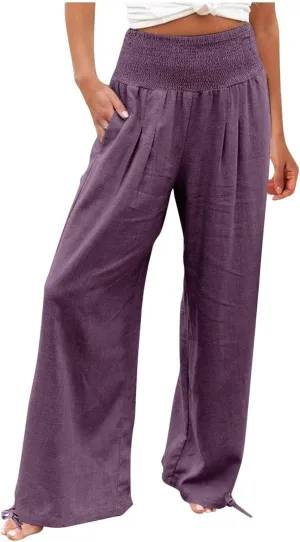 Business Casual Pants for Women Loose Wide Leg Palazzo Slacks 2025 Summer Long Linen Pants Baggy Trousers