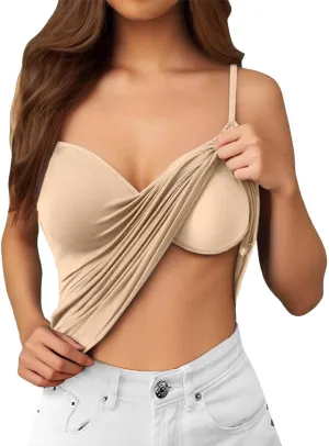 Camisole Tops for Women Wtih Shelf Bra Spaghetti Strap Yoga Shirt Basic Breathable Tank Top Layer Padded Bra