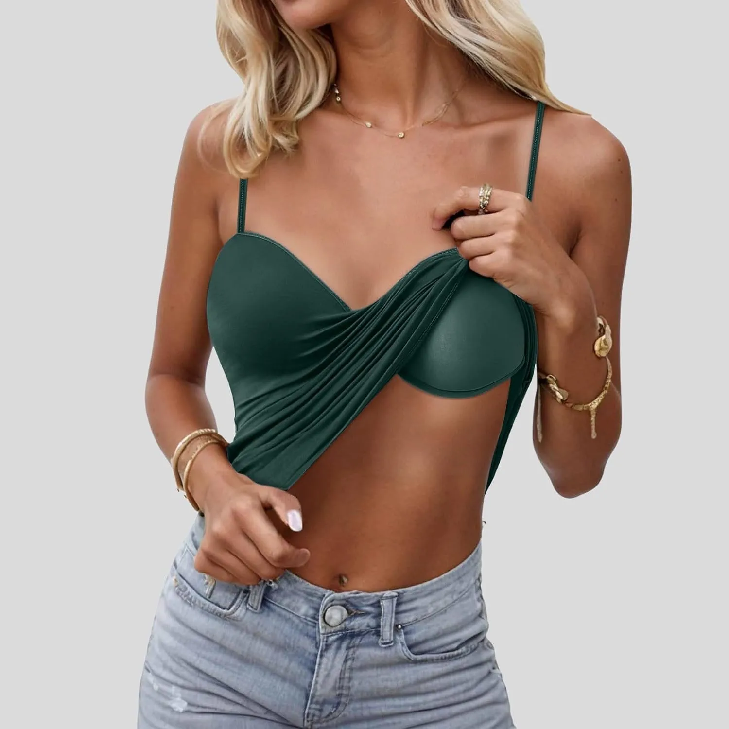 Camisole Tops for Women Wtih Shelf Bra Spaghetti Strap Yoga Shirt Basic Breathable Tank Top Layer Padded Bra