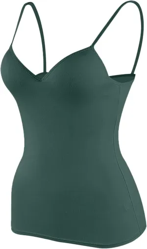Camisole Tops for Women Wtih Shelf Bra Spaghetti Strap Yoga Shirt Basic Breathable Tank Top Layer Padded Bra