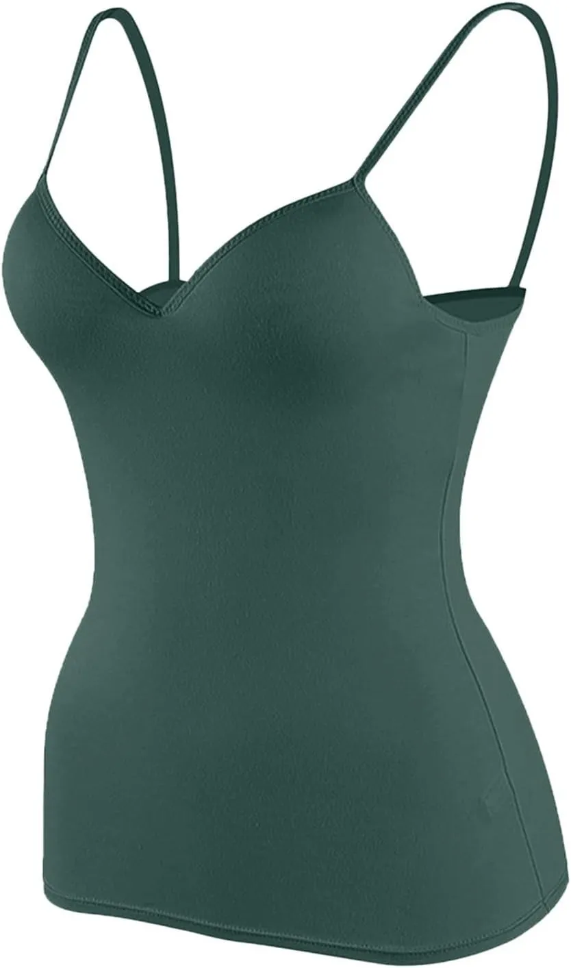 Camisole Tops for Women Wtih Shelf Bra Spaghetti Strap Yoga Shirt Basic Breathable Tank Top Layer Padded Bra