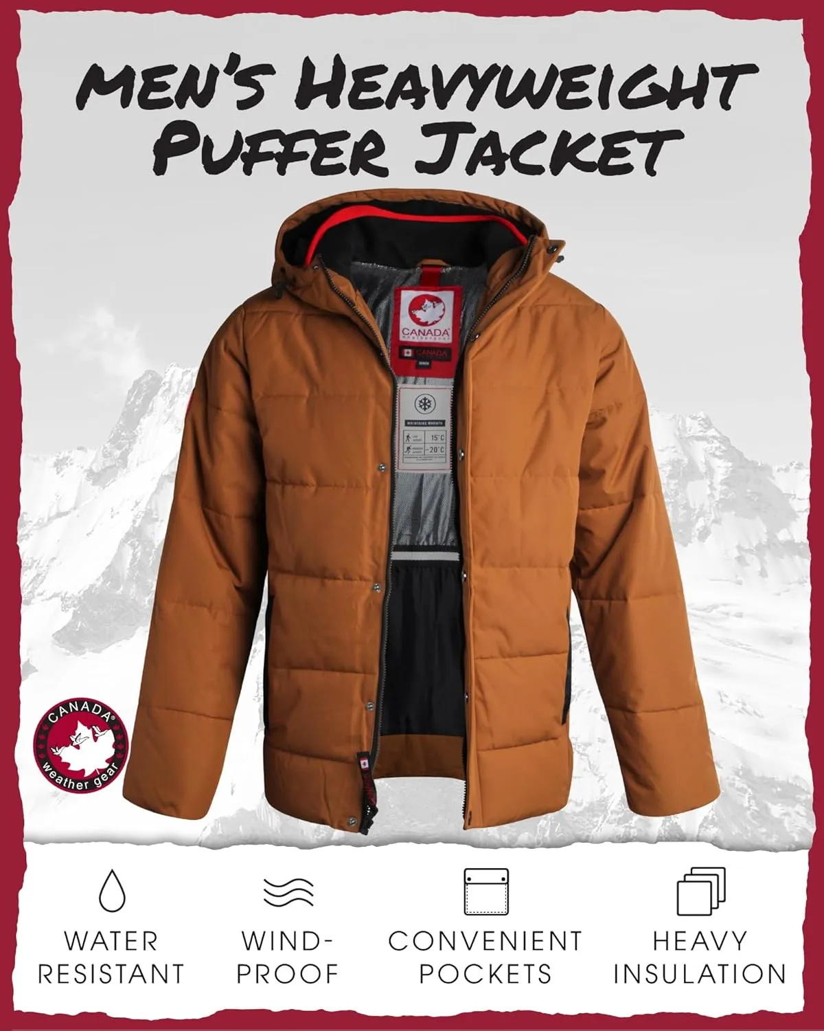 CANADA WEATHER GEAR Men's Winter Jacket  Heavyweight Puffer Jacket  Casual Coat for Men (M-XXL)