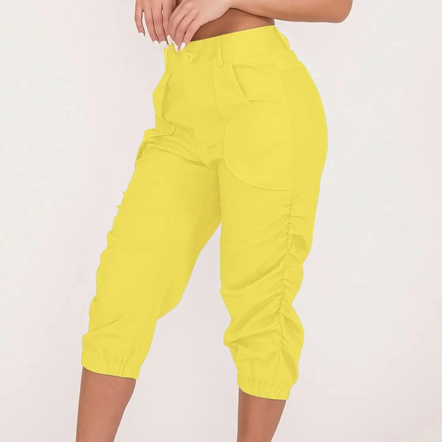 Capri Pants for Women Casual Comfy High Waisted Travel Outdoor Cargo Hiking Harem Pants Ruched Jogger Sweatpants