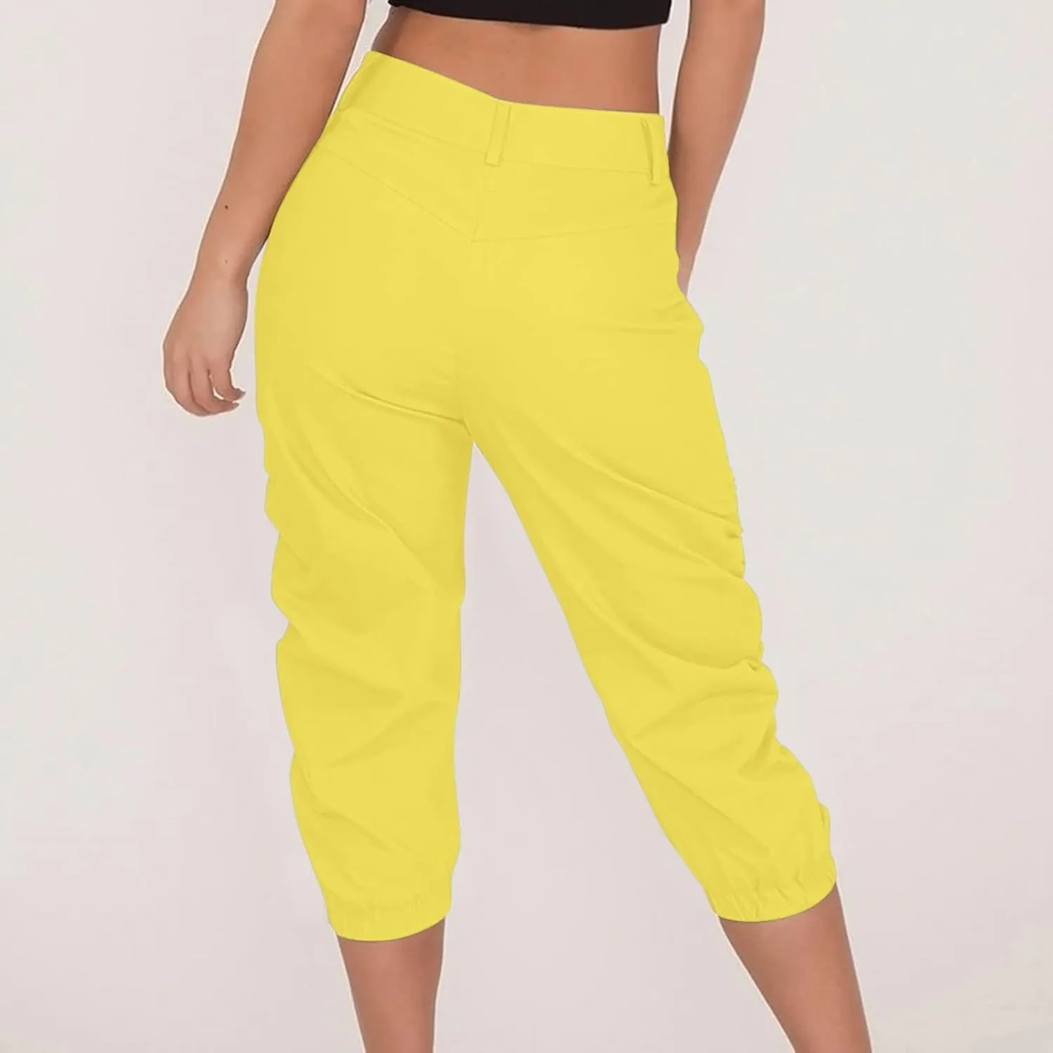 Capri Pants for Women Casual Comfy High Waisted Travel Outdoor Cargo Hiking Harem Pants Ruched Jogger Sweatpants