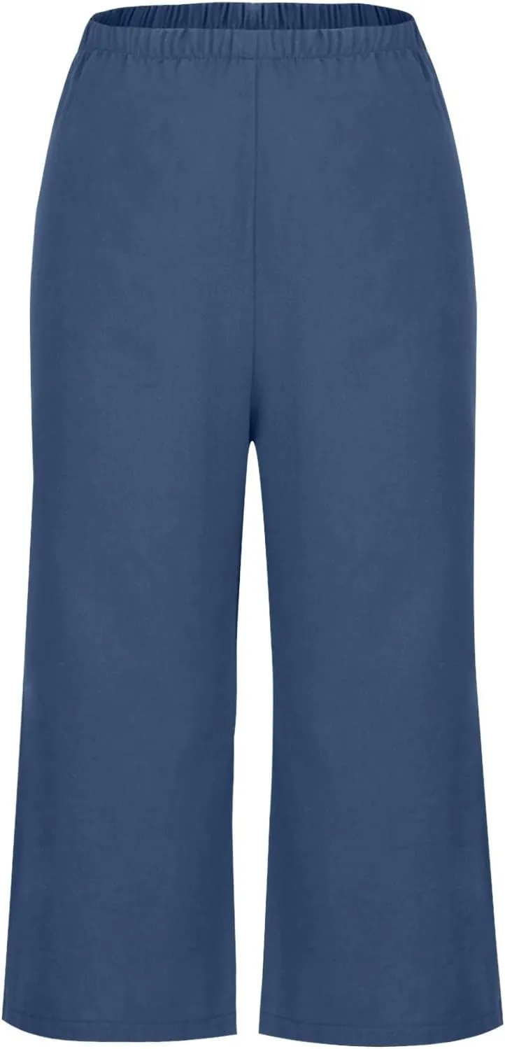 Capri Pants for Women Casual Elastic High Waist Beach Cropped Pants Loose Trousers Summer Outfits for Women
