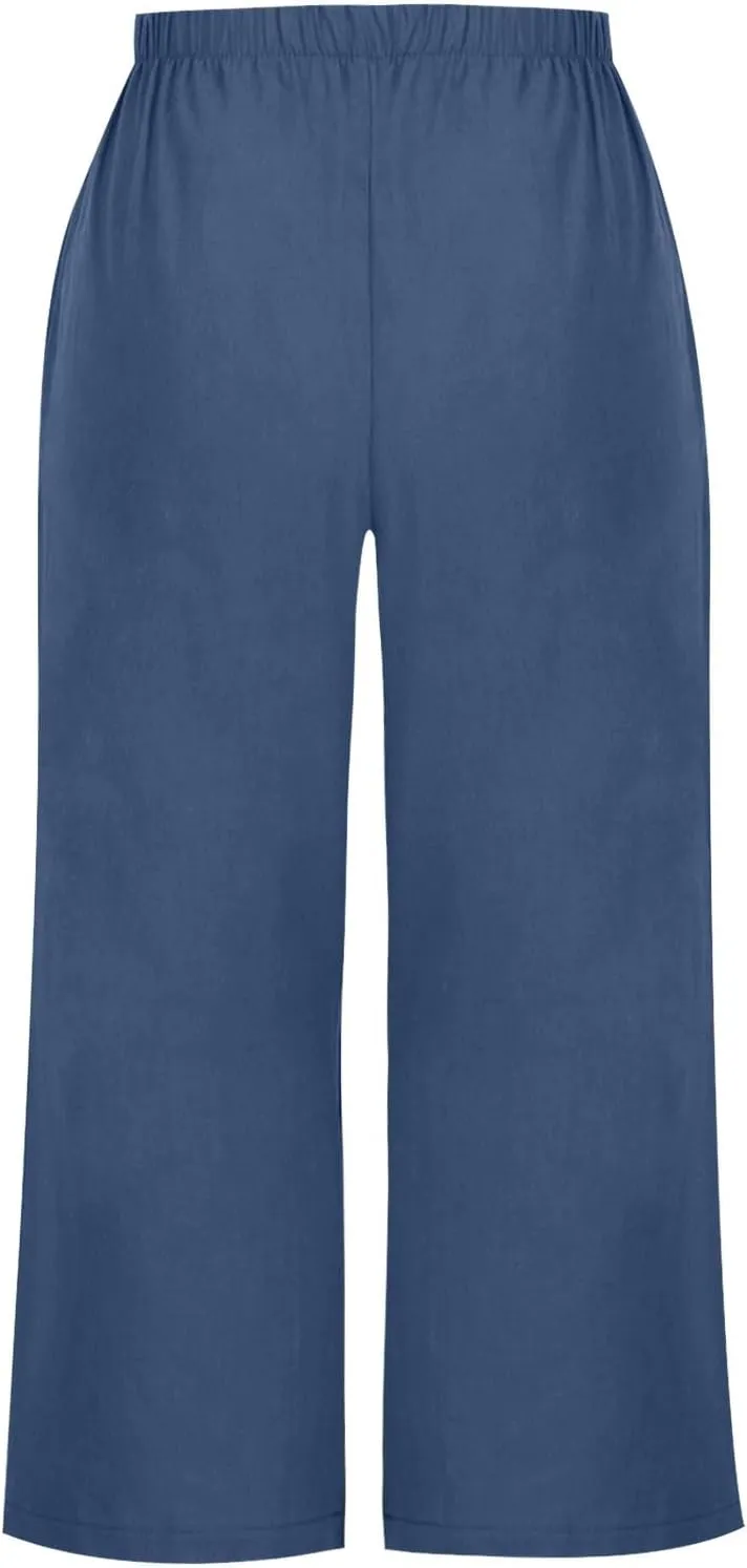 Capri Pants for Women Casual Elastic High Waist Beach Cropped Pants Loose Trousers Summer Outfits for Women