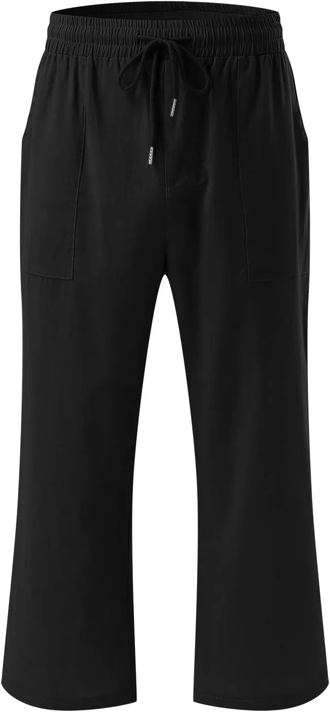 Capri Pants for Women Casual Summer Drawstring High Waist Cropped Pants Lounge Beach Straight Leg Pants