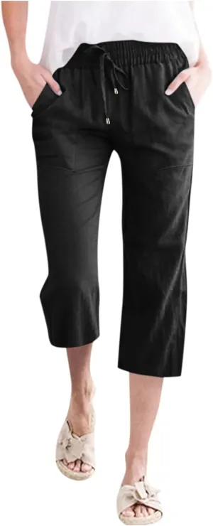 Capri Pants for Women Casual Summer Drawstring High Waist Cropped Pants Lounge Beach Straight Leg Pants