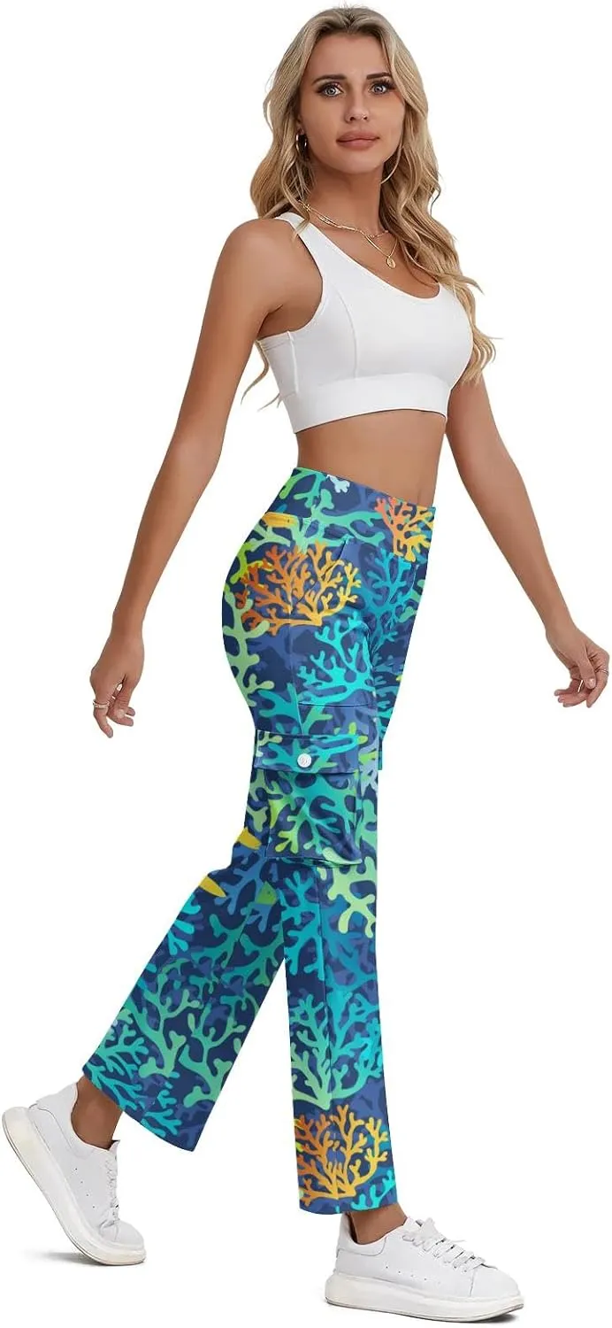 Cargo Flare Leggings for Women with 4 Pockets High Waist Cargo Leggings Workout Cargo Pants Yoga Pants Casual Pants