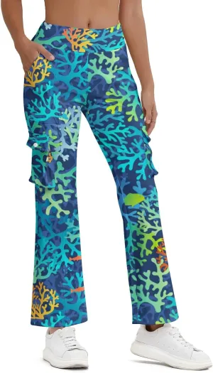 Cargo Flare Leggings for Women with 4 Pockets High Waist Cargo Leggings Workout Cargo Pants Yoga Pants Casual Pants