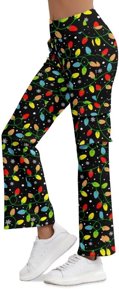 Cargo Flare Leggings for Women with 4 Pockets High Waist Cargo Leggings Workout Cargo Pants Yoga Pants Casual Pants